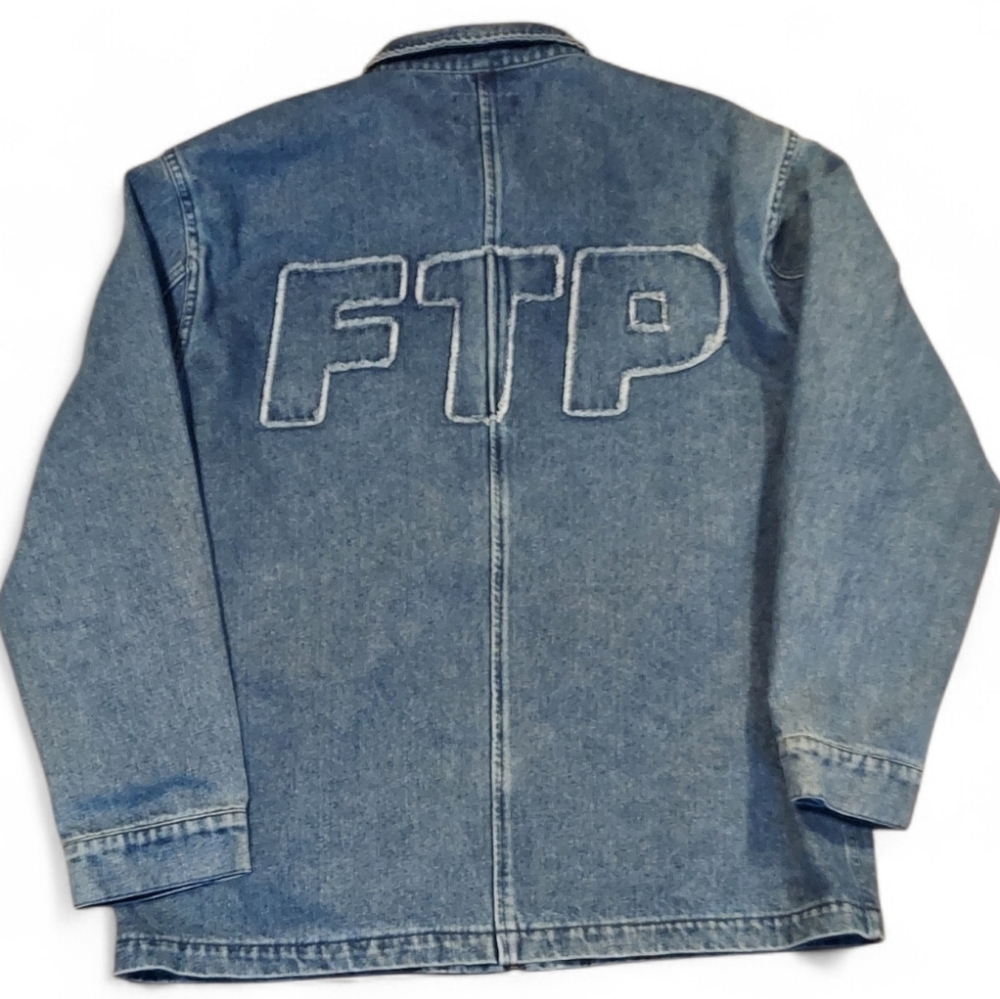 FTP Denim Frayed Logo Chore Jacket | Washed Indigo | F*ck The Population | NWOT